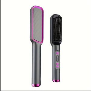 Purple & Blk 2 In 1 Curling Iron Electric Hot Comb Multifunctional Straightner